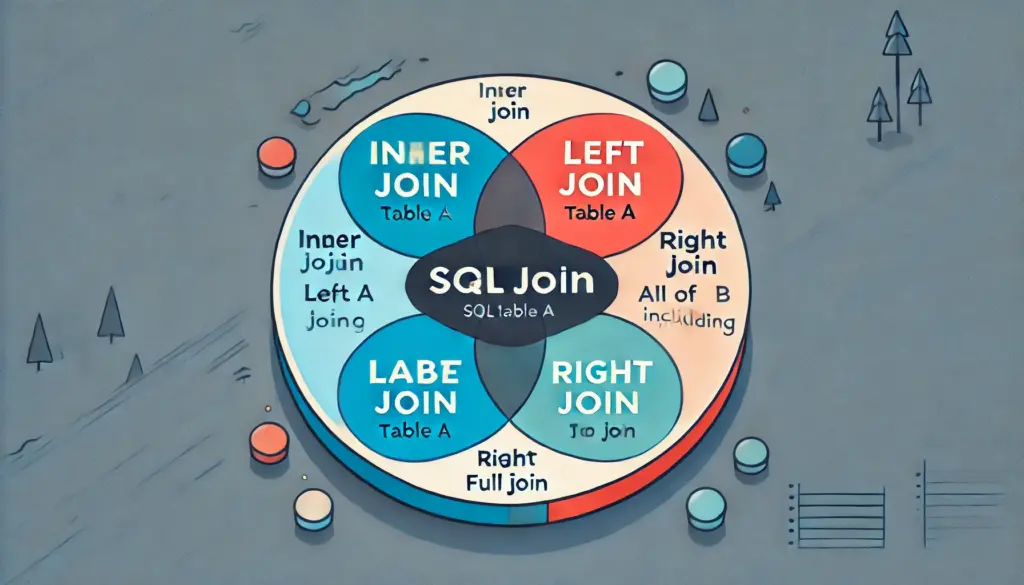 Venn diagram showing SQL INNER JOIN, LEFT JOIN, RIGHT JOIN, and FULL JOIN